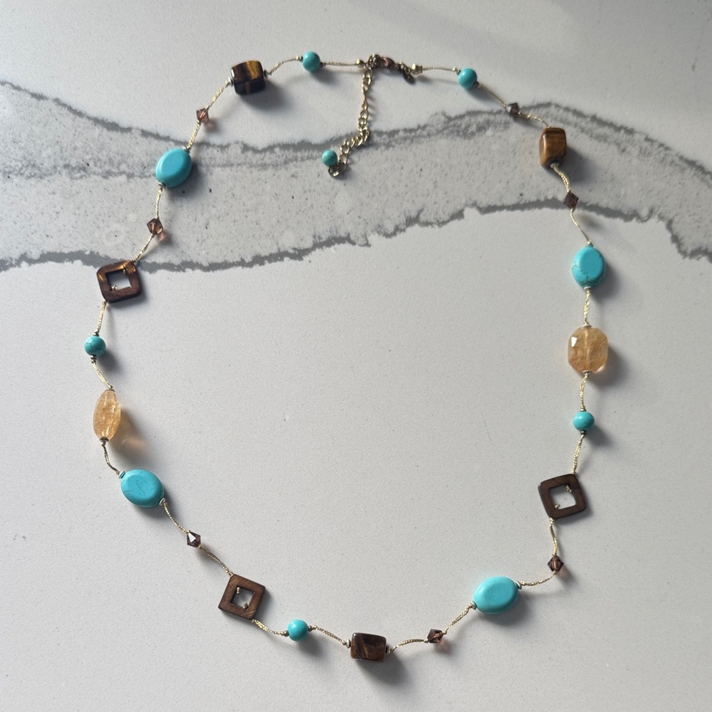 Premier Designs Turquoise and Brown Beaded Necklace